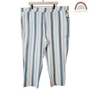 New! Angels Gauzy Cotton High Waist Pull On Stripes Cropped Pants